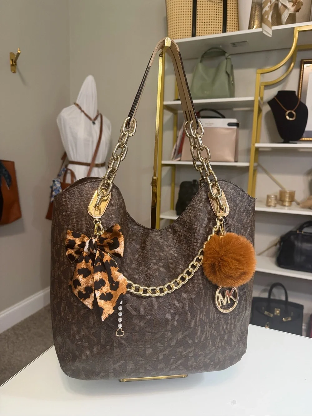 Michael Kors Lily Chain Brown Monogram Shoulder Bag